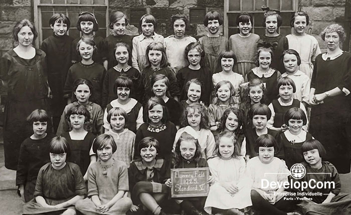 Restauration de photo ancienne de classe scolaire en groupe – Ille-et-Vilaine