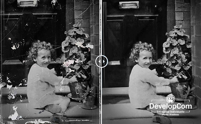 Restauration de photo ancienne d’un enfant abîmée — retouche professionnelle