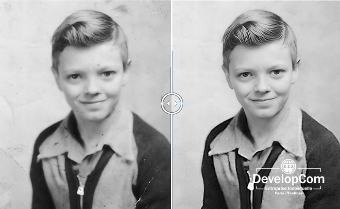 Retouche de photo ancienne — restauration et reconstruction professionnelle